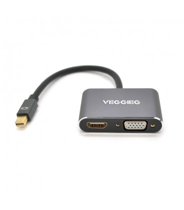 Конвертер VEGGIEG MD2-M MiniDisplay Port (тато) на HDMI (мама) + VGA (мама), 25cm, Silver, Пакет