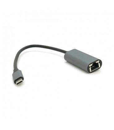 Конвертер Type-C (тато)/RJ-45(мама), 18cm, круглий, chip:RTL8153, 1000Mbps, Gray