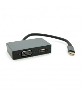 Хаб Type-C(папа) аллюминиевый, HDMI(мама)+VGA(мама), 23cm, Silver