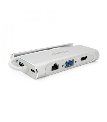 Хаб-конвертор VEGGIEG TC07-S Type-C (тато) на Type-C (мама) + USB3.0 * 3 (мама) + HDMI (мама) + RJ45, 10см, Silver, Box