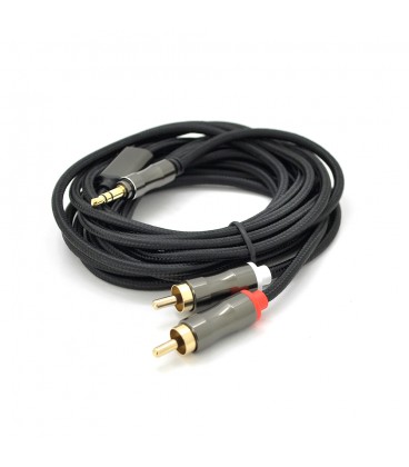 Кабель VEGGIEG AR2-5 DC3.5 (папа) &gt, 2хRCA (папа), GOLD Jack, CU, Stereo, круглый, Black, 5 м, Пакет