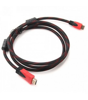 Кабель Merlion HDMI-HDMI 2.0m, v1.4, OD-7.4mm, 2 фільтра, обплетення, круглий Black / RED, коннектор RED / Black, (Пакет), Q120