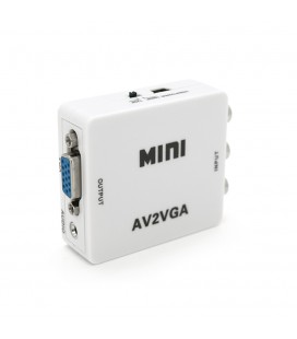 Конвертер Mini, AV to VGA, ВХІД 3RCA(мама) на ВИХІД VGA(мама), 720P/1080P, White, BOX