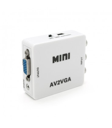 Конвертер Mini, AV to VGA, ВХІД 3RCA(мама) на ВИХІД VGA(мама), 720P/1080P, White, BOX