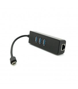 Type-C-хаб, 3хUSB 3.0 + 1 Gigabit Lan, Black, Box