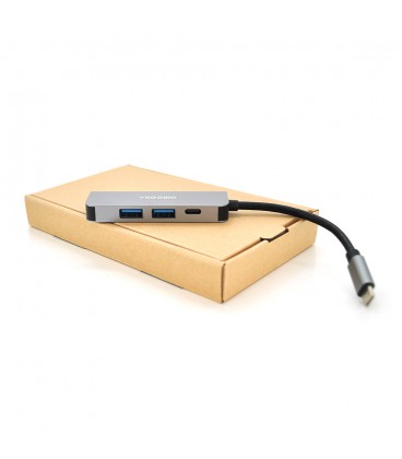 Хаб-конвертор VEGGIEG TC04 Type-C (тато) на Type-C (мама) + USB3.0 * 2 (мама) + HDMI (мама), 10 см, Silver, Box