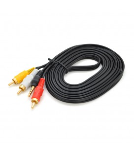 Кабель DC3.5 (тато)  3хRCA (тато), GOLD Jack3.5мм, довжина Jack 17мм, CU, круглий, Black, 3 м, (Пакет) Q300