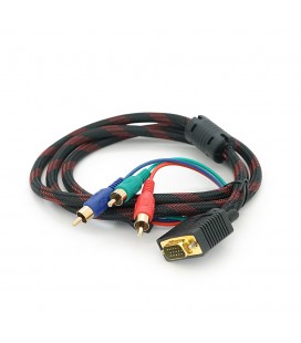 Кабель VGA (тато)-3RCA (тато) 1.5m, Black/Red, обплетення, пакет