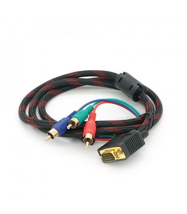 Кабель VGA (тато)-3RCA (тато) 1.5m, Black/Red, обплетення, пакет