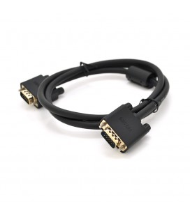 Кабель VEGGIEG VG-1 VGA 3+6, 1m, male to male (папа-папа), OD-6.5mm, 1 феррит, круглый Black, коннектор Gold, Пакет