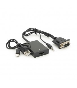 Конвертер VGA(папа) на HDMI (мама) 10cm + AUDIO, Black, 4K/2K, Blister Q200
