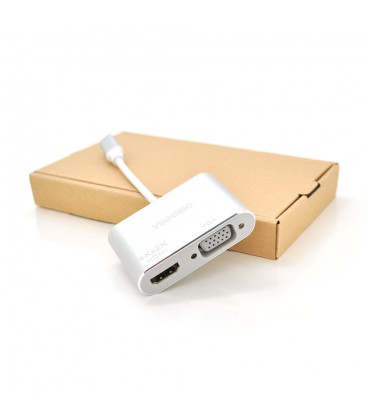 Хаб-конвертор VEGGIEG Type-C (тато) на VGA (мама) + HDMI (мама), 10 см, Silver, Box