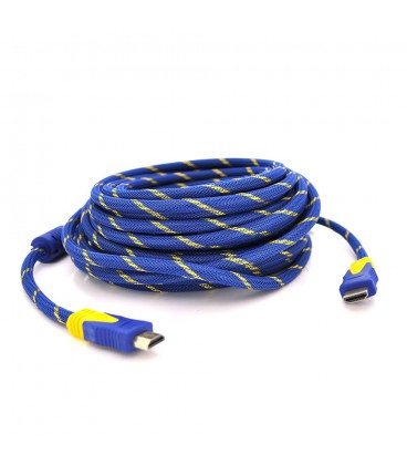 Кабель HDMI-HDMI 20m, v1.4, OD-8.0mm, 2 фільтра, обплетення, круглий Blue / Gold, коннектор Blue-yello, (Пакет) Q25