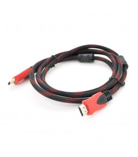 Кабель Merlion HDMI-HDMI 25m, v1.4, OD-7.4mm, 2 фильтра, оплетка, круглый Black/RED, коннектор RED/Black, (Пакет) Q25