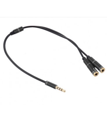 Развітвітель аудіо для навушників і мікрофону, Jack 3.5 (тато) 4 pin  2 * Jack 3.5 (мама) 3 pin, круглий в оплетке, Пакет