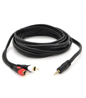 Кабель DC3.5 (тато)  2хRCA (тато), GOLD Jack, CU, Stereo, круглий, Black, 5,0 м, (Пакет) преміум Q50
