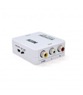 Конвертер Mini, AV to HDMI, ВХІД 3RCA(мама) на ВИХІД HDMI(мама), 720P/1080P, White, BOX