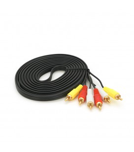 Кабель Audio-Video 3хRCA (тато)  3хRCA (тато), GOLD connector, CU, круглий, Black, 5,0 м, (Пакет) Q200