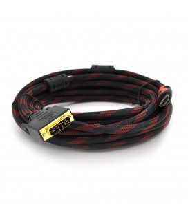 Кабель HDMI (папа)-DVI (папа) 5,0м, 2 феррита, оплетка, круглый Black/RED, Пакет