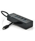 Хаб Type-C, 4 порти USB 3.0, 20 см, Black, Blister
