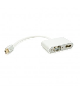 Конвертер mini Display Port (тато) на HDMI/VGA(мама) 30cm, Silver, 4K/2K, Пакет