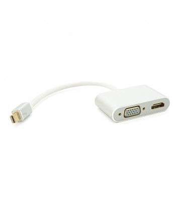 Конвертер mini Display Port (тато) на HDMI/VGA(мама) 30cm, Silver, 4K/2K, Пакет