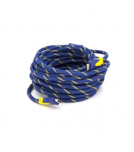Кабель HDMI-HDMI 10m, v1.4, OD-8.0mm, 2 фільтра, обплетення, круглий Blue / Gold, коннектор Blue-yellow, (Пакет) Q40