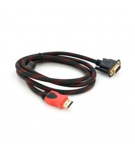 Кабель HDMI (тато)-VGA (тато) 1,5 м, 1 ферит, обплетення, круглий Black/RED, Пакет (працює тільки з конвертором), Q150