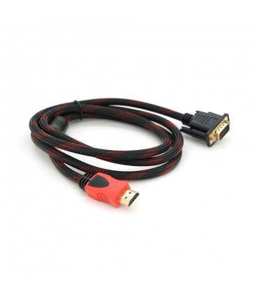 Кабель HDMI (тато)-VGA (тато) 1,5 м, 1 ферит, обплетення, круглий Black/RED, Пакет (працює тільки з конвертором), Q150
