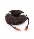Кабель Merlion HDMI-HDMI 30m, v1.4, OD-7.4mm, 2 фільтри, обплетення, круглий Black/RED, конектор RED/Black, (Пакет) Q20