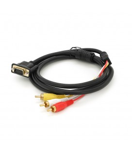 Кабель VGA (тато)-3RCA (тато) 1.5m, Black/Red, без обплетення, ОЕМ