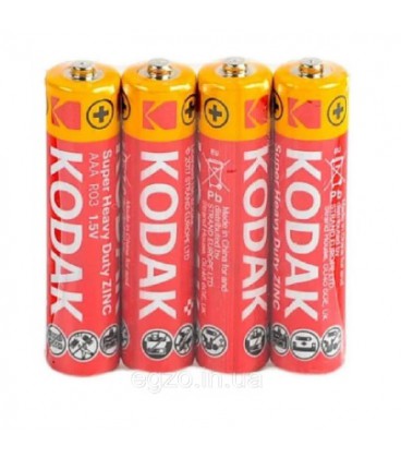 Батарейка солевая KODAK Super Heavy Duty R3, ААА, 4шт в shrink, цена за shrink