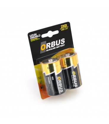 Батарейка щелочная Orbus D-R20, 2 штуки в блистере, цена за блистер
