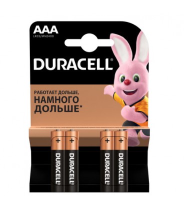 Батарейка лужна DURACELL LR03 (ААА) MN2400, 4шт у блістері, ціна за блістер