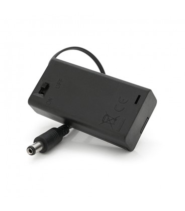 Отсек для 2-х элементов питания АА, разъем 5,5×2,1, закрытый корпус с выключателем