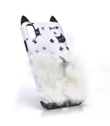 Накладка Кот пушистый хвост (смарт кольцо) iPhone 6/6s white