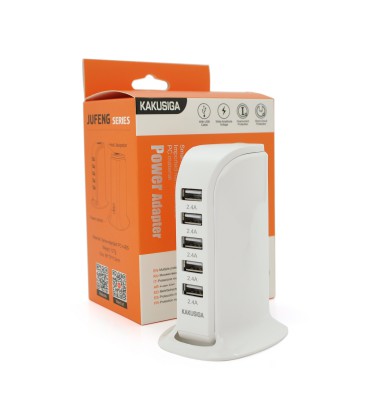 СЗУ AC100-240V iKAKU KSC-741 Jufeng Series Desktop, 5xUSB, Output: DC5V/2.4A (12W), White, Box
