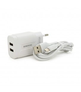 Набор BOROFONE BA37A СЗУ 2xUSB+ кабель Lighting, 2.4A, 1м, White, Box