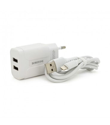 Набір BOROFONE BA37A СЗУ 2xUSB+ кабель Lighting, 2.4A, 1м, White, Box