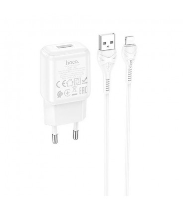 Набор СЗУ 110-240V HOCO C96A+ кабель Lighting, 1xUSB, 2.1A, кабель 1м, White, Blister