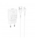 Набор СЗУ 110-240V HOCO C96A+ кабель Lighting, 1xUSB, 2.1A, кабель 1м, White, Blister