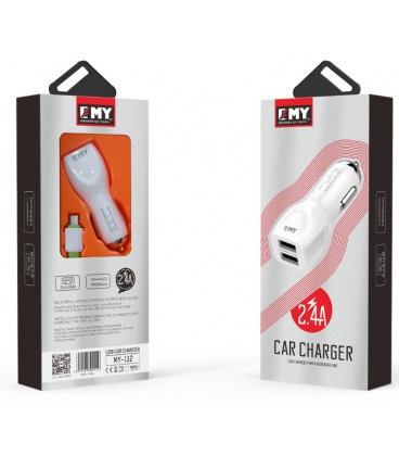 Набір 2 в 1 АЗУ With Iphone Cable DC12-24V MY-112, 2 x USB, 5V / 12W, Output: 5V / 2.4A, White, Box, Q25