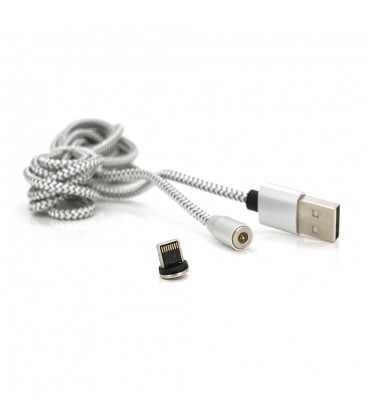 Магнітний кабель PiPo USB 2.0 /Lighting, 2m, 2А, тканинна оплетка, броньований, знімач, Silver, BOX