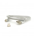 Магнітний кабель USB 2.0/Lighting, 1m, 2А, індикатор заряду, тканинне обплетення, знімач, Silver, Blister ( під наконечник 1938 