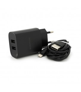 Набор BOROFONE BN2 СЗУ 2xUSB+ кабель Lighting, 2.1A, 1м, Black, Box