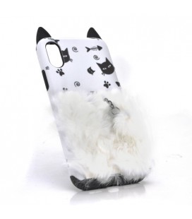 Накладка Кот пушистый хвост (смарт кольцо) iPhone X white