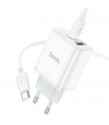 Набір СЗУ 110-240V HOCO C105A + кабель Type-C, порти: USB-C+USB, PD20W+QC3.0, кабель 1м, White, Box