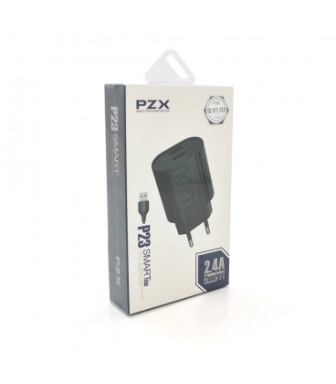 Набір 2 в 1 СЗУ With iPhone Cable 110-240V PZX P23, 2xUSB, 2,4A, Black, Blister-box