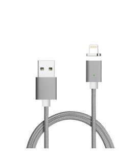Магнитный кабель USB 2.0/Lighting, 1m, 2А, индикатор заряда, тканевая оплетка, съемник, Gray, Blister ( под наконечник 8752 )