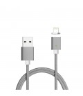 Магнітний кабель USB 2.0/Lighting, 1m, 2А, індикатор заряду, тканинне обплетення, знімач, Gray, Blister ( під наконечник 8752 )